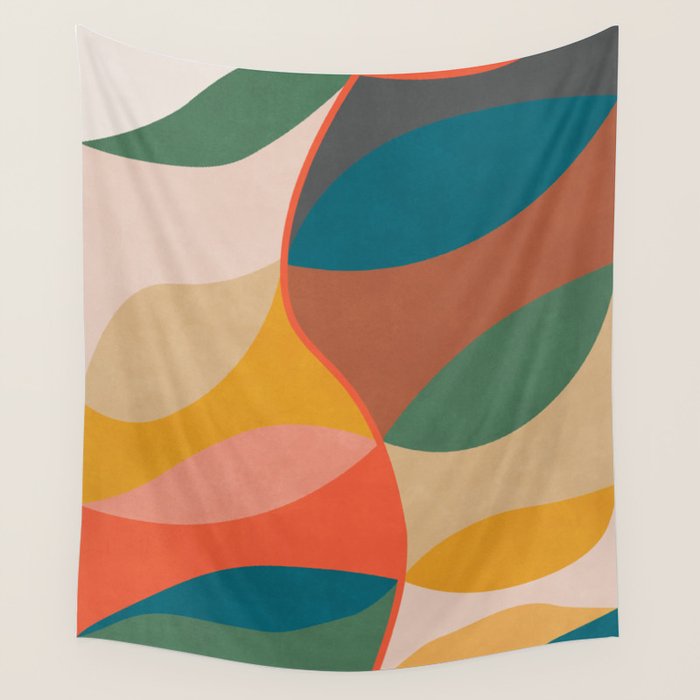 Mid Century Modern Leaves, Colorful Tones Wall Tapestry Gallery Image 4