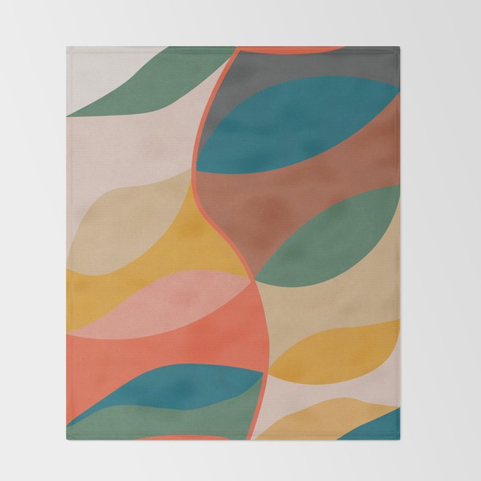 Mid Century Modern Leaves, Colorful Tones Throw Blanket Gallery Image 2