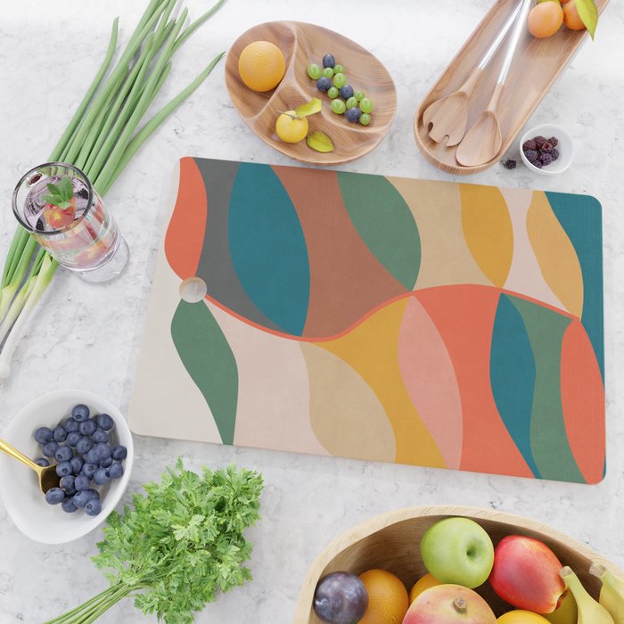 Mid Century Modern Leaves, Colorful Tones Cutting Board Gallery Image 2