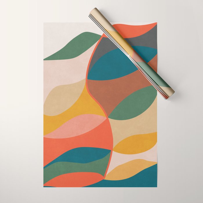 Mid Century Modern Leaves, Colorful Tones Wrapping Paper Gallery Image 1
