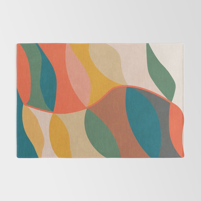 Mid Century Modern Leaves, Colorful Tones Rug Gallery Image 2