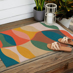 Mid Century Modern Leaves, Colorful Tones Outdoor Rug Gallery Image 2