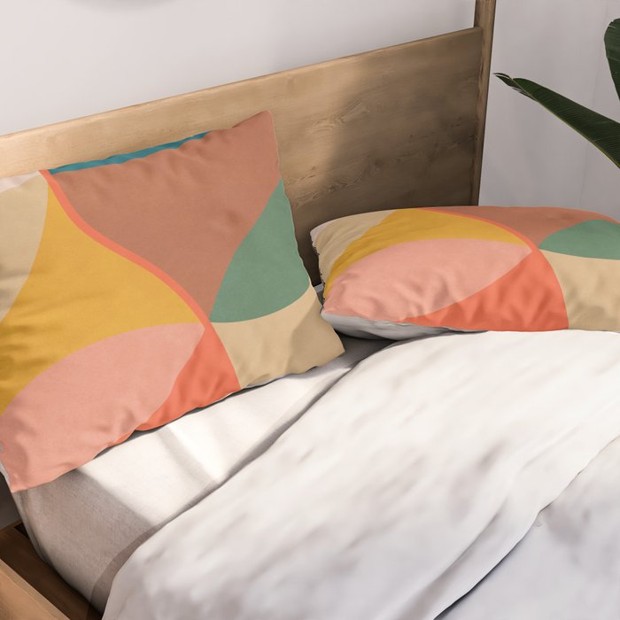 Mid Century Modern Leaves, Colorful Tones Pillow Sham Gallery Image 2