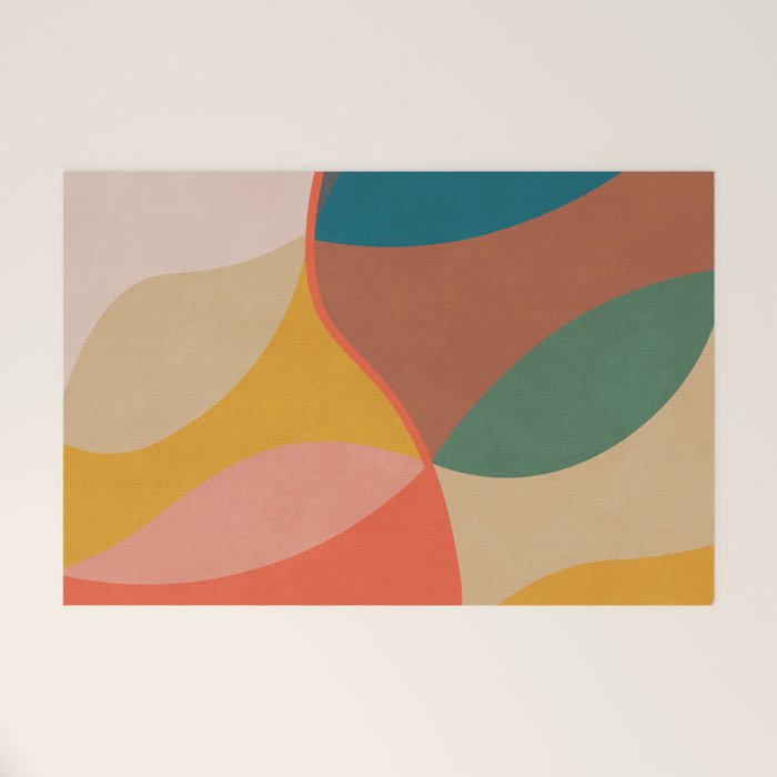 Mid Century Modern Leaves, Colorful Tones Welcome Mat Gallery Image 1