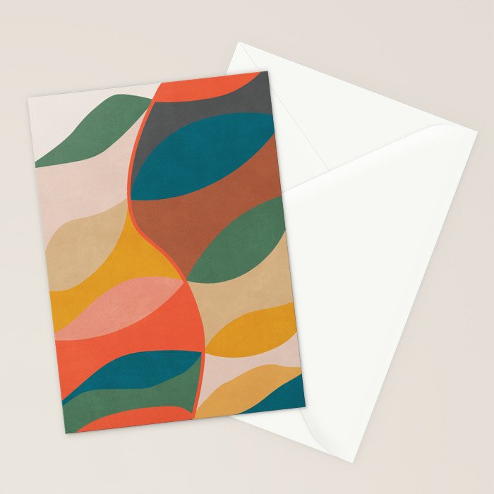Mid Century Modern Leaves, Colorful Tones Stationery Card Gallery Image 2