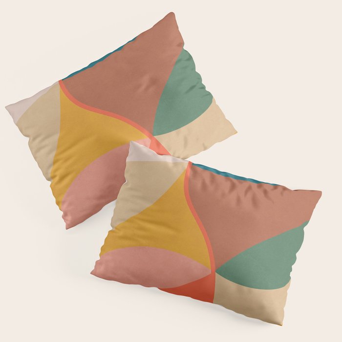 Mid Century Modern Leaves, Colorful Tones Pillow Sham Gallery Image 3