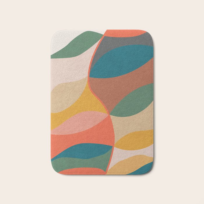Mid Century Modern Leaves, Colorful Tones Bath Mat Gallery Image 1