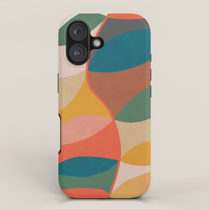 Mid Century Modern Leaves, Colorful Tones iPhone Case Gallery Image 1