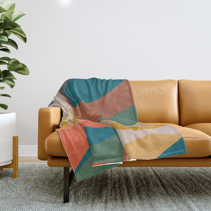 Mid Century Modern Leaves, Colorful Tones Throw Blanket Gallery Image 1