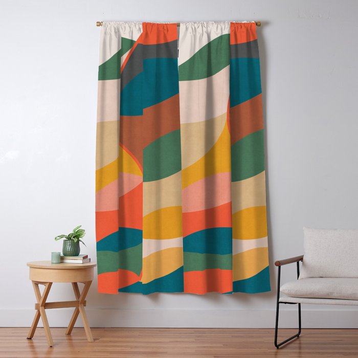 Mid Century Modern Leaves, Colorful Tones Window Curtain Gallery Image 5