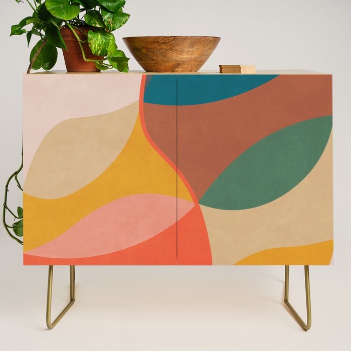 Mid Century Modern Leaves, Colorful Tones Credenza Gallery Image 1