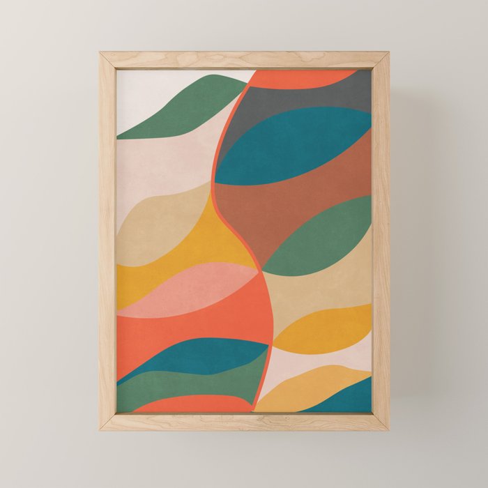 Mid Century Modern Leaves, Colorful Tones Mini Art Print Gallery Image 1