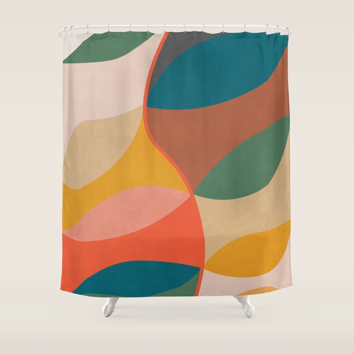 Mid Century Modern Leaves, Colorful Tones Shower Curtain Gallery Image 1
