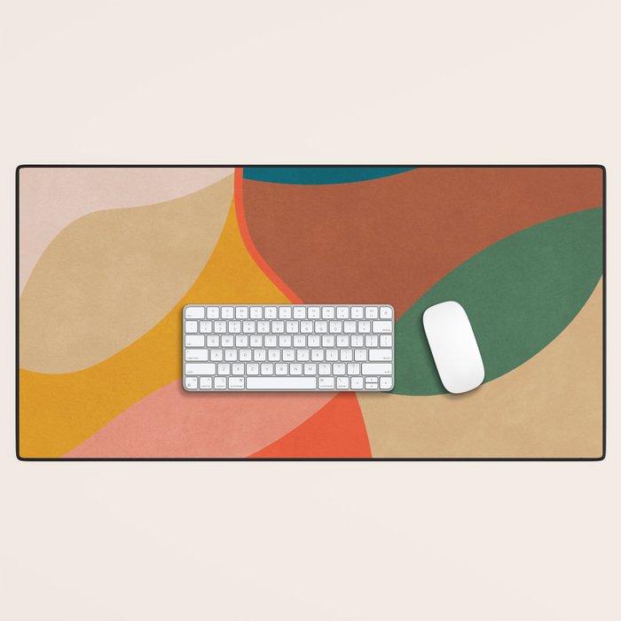 Mid Century Modern Leaves, Colorful Tones Desk Mat Gallery Image 1