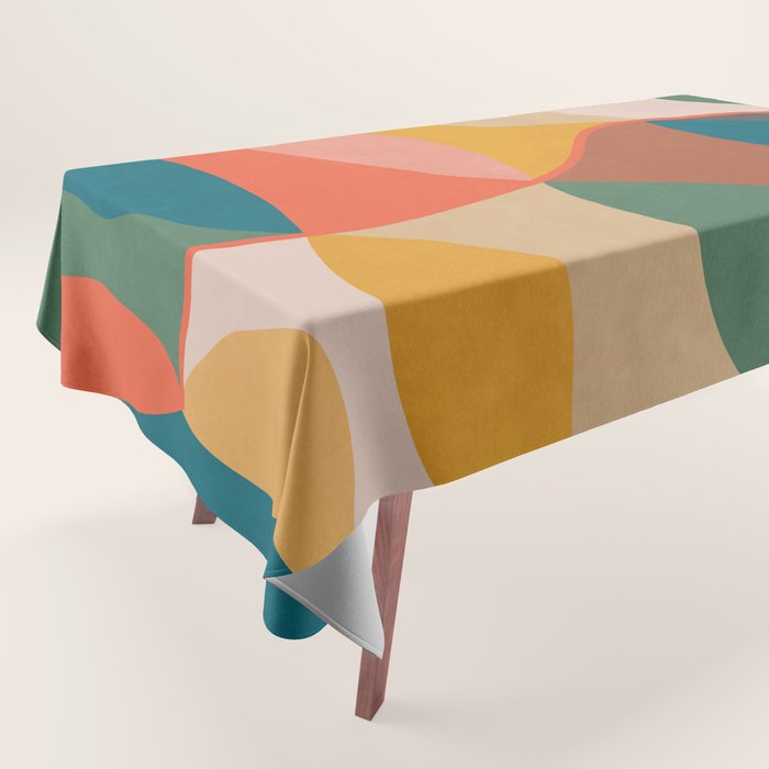 Mid Century Modern Leaves, Colorful Tones Tablecloth