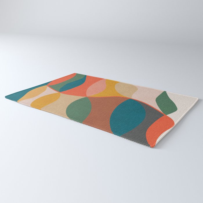 Mid Century Modern Leaves, Colorful Tones Rug Gallery Image 3
