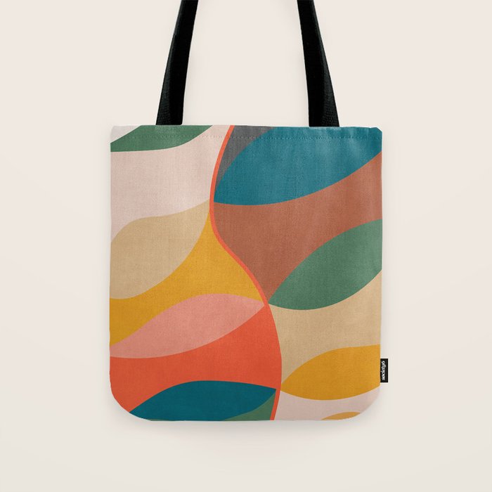 Mid Century Modern Leaves, Colorful Tones Tote Bag Gallery Image 1