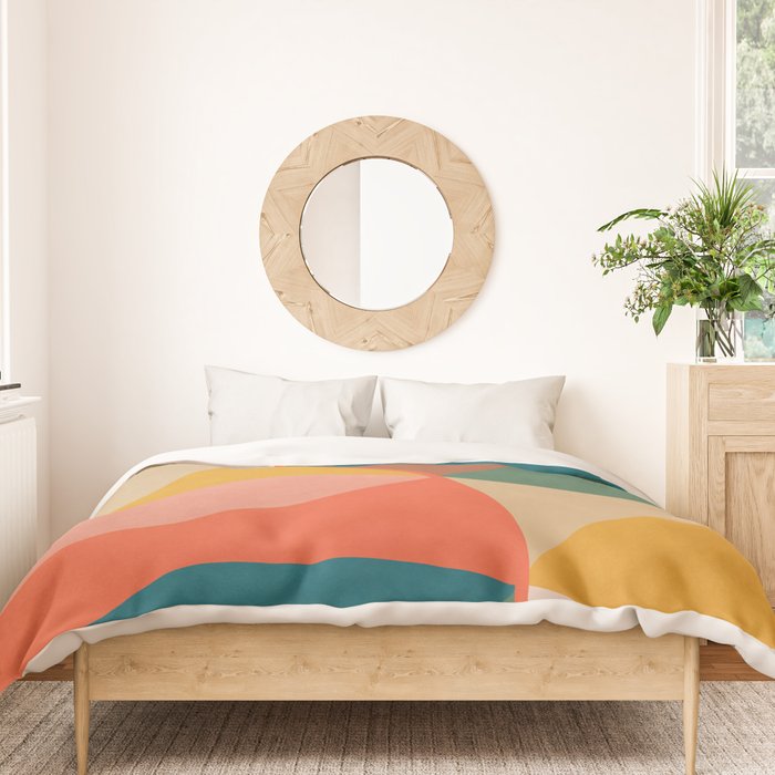 Mid Century Modern Leaves, Colorful Tones Duvet Cover Gallery Image 3