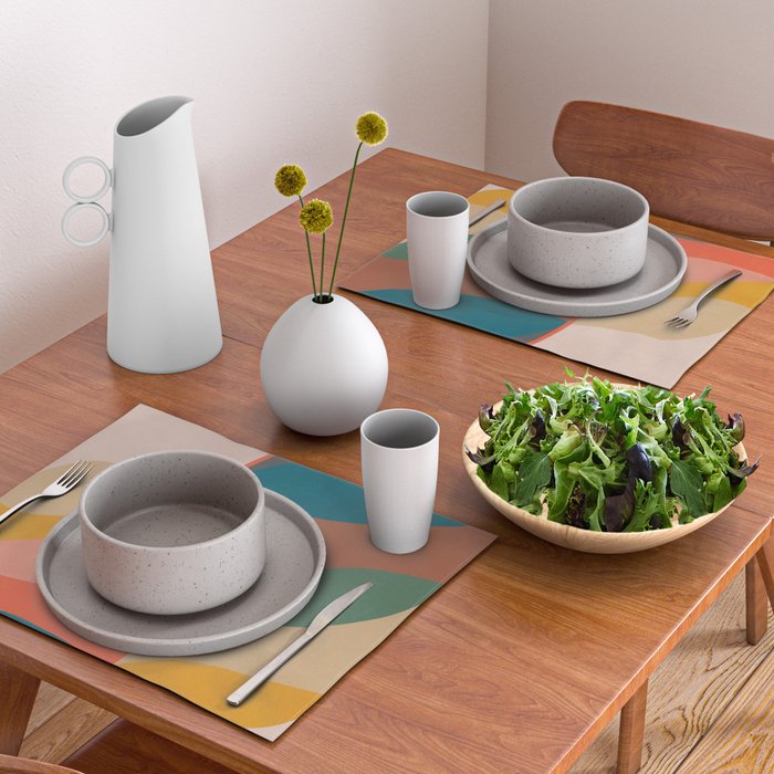 Mid Century Modern Leaves, Colorful Tones Placemat Gallery Image 2