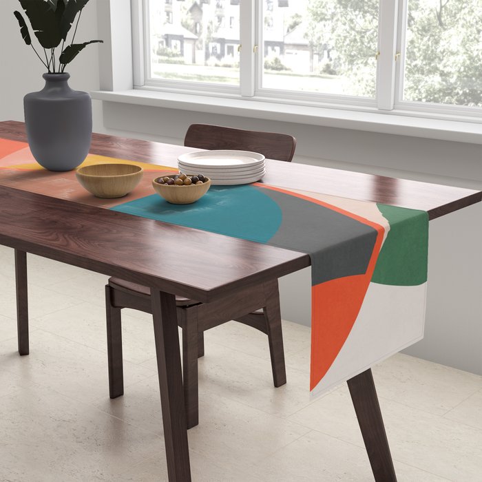 Mid Century Modern Leaves, Colorful Tones Table Runner Gallery Image 2