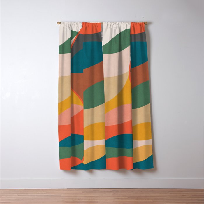 Mid Century Modern Leaves, Colorful Tones Window Curtain Gallery Image 3