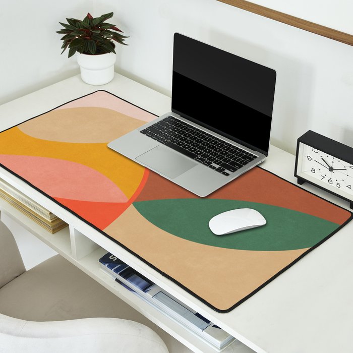 Mid Century Modern Leaves, Colorful Tones Desk Mat Gallery Image 2