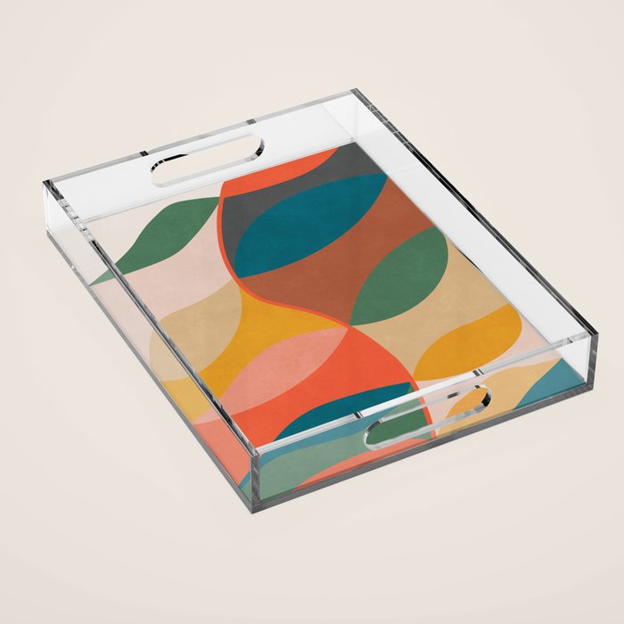 Mid Century Modern Leaves, Colorful Tones Acrylic Tray Gallery Image 1