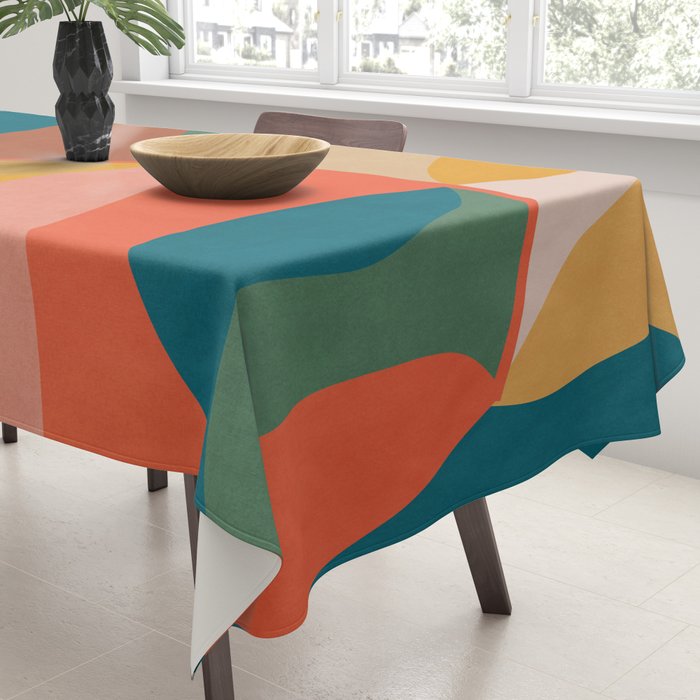 Mid Century Modern Leaves, Colorful Tones Tablecloth Gallery Image 3