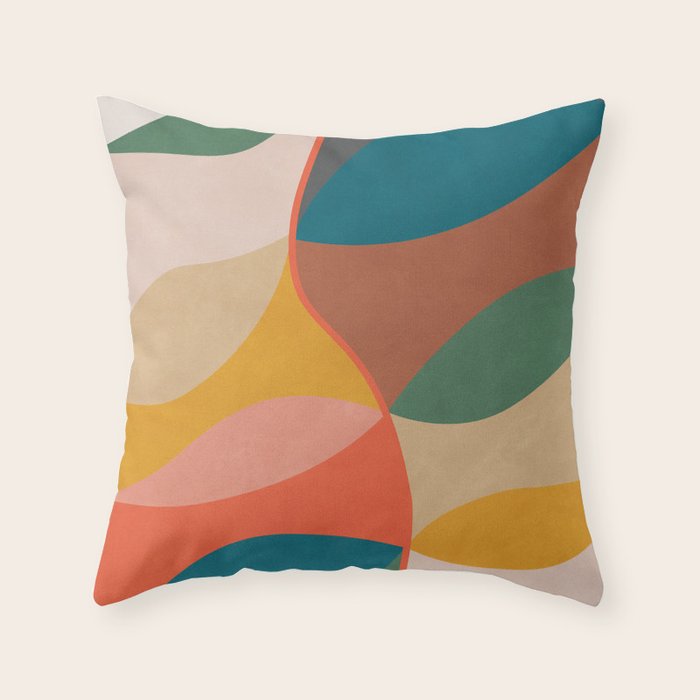 Mid Century Modern Leaves, Colorful Tones Throw Pillow Gallery Image 6