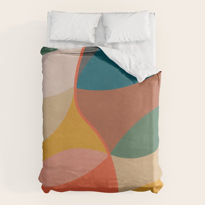 Mid Century Modern Leaves, Colorful Tones Duvet Cover Gallery Image 6