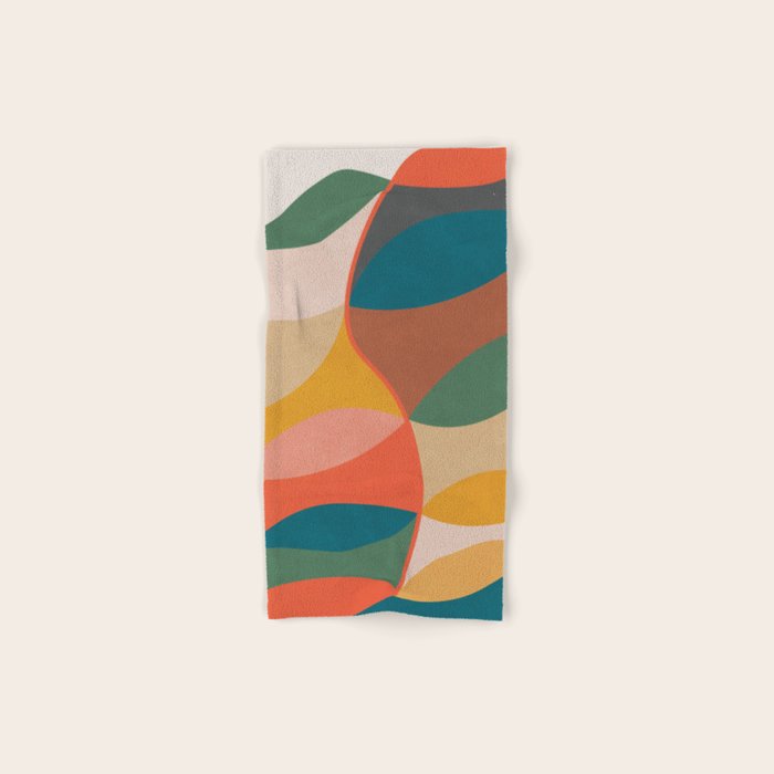 Mid Century Modern Leaves, Colorful Tones Bath Towel Gallery Image 1