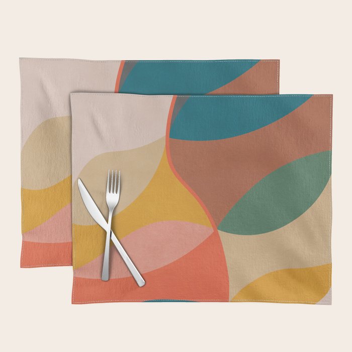 Mid Century Modern Leaves, Colorful Tones Placemat Gallery Image 1