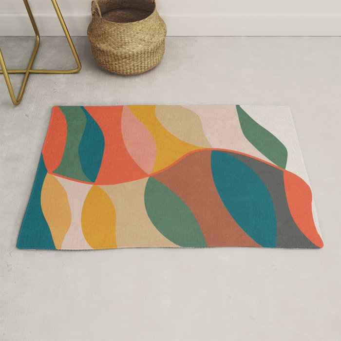 Mid Century Modern Leaves, Colorful Tones Rug Gallery Image 1