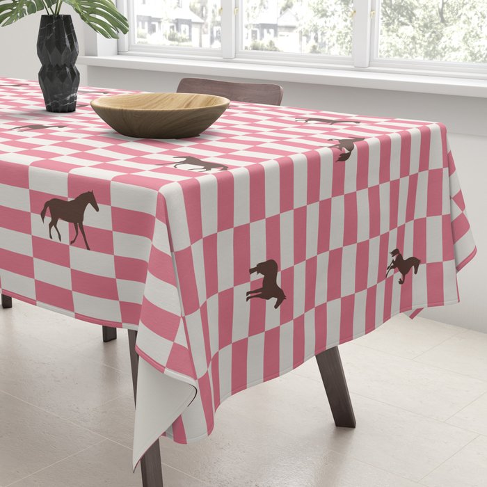 Pink Check Horses  Pattern Tablecloth Gallery Image 3