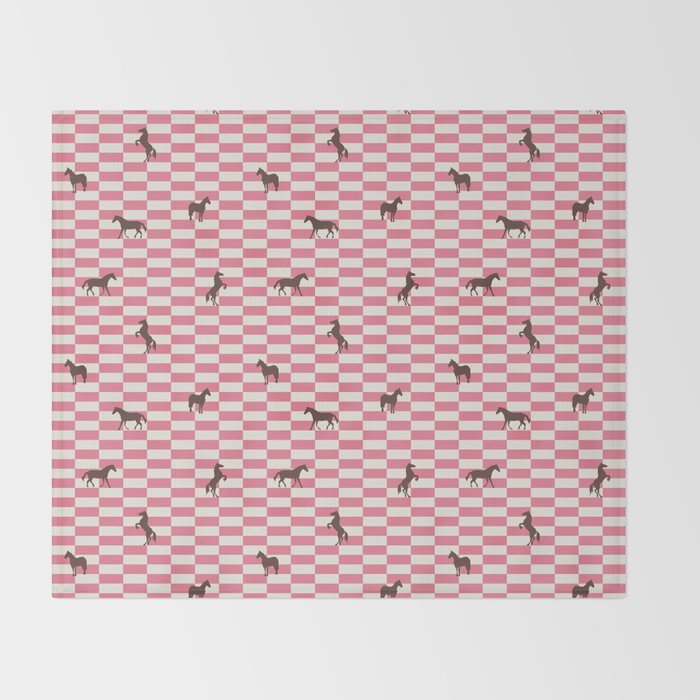 Pink Check Horses  Pattern Throw Blanket Gallery Image 2