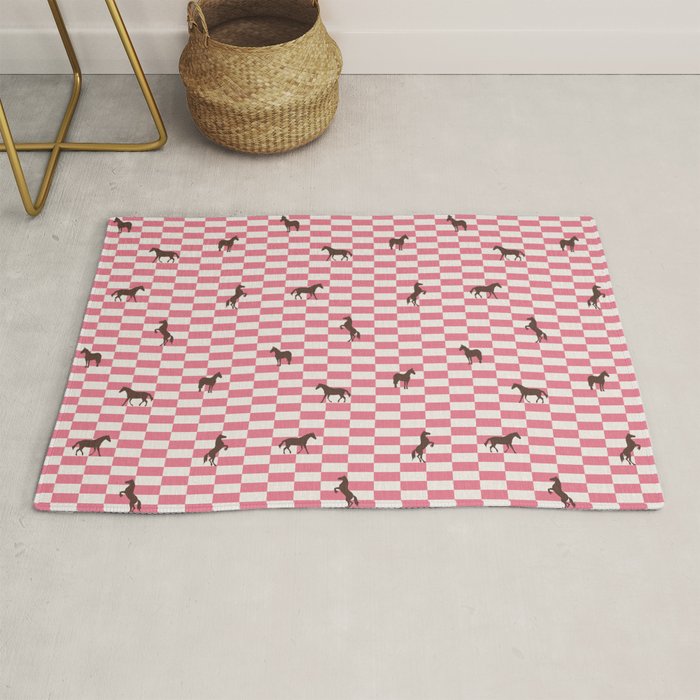 Pink Check Horses  Pattern Rug Gallery Image 1