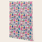 I gnome you // grey background little happy and lovely gnomes with rainbows fuchsia pink hearts Wallpaper Gallery Image 2