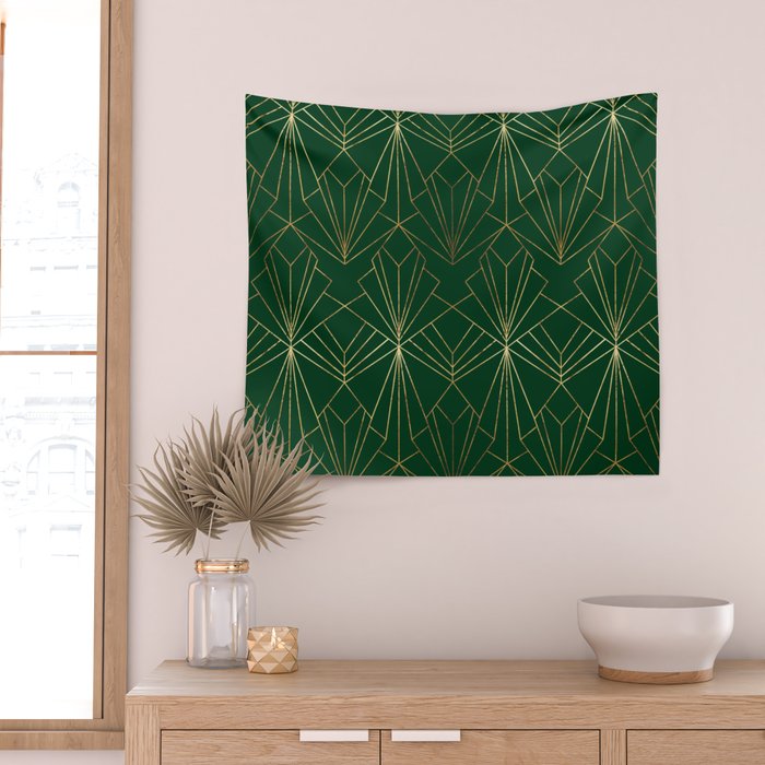 Art Deco in Emerald Green Wall Tapestry Gallery Image 2