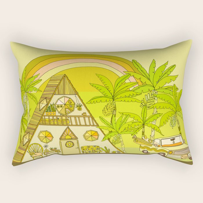 a frame simple living // banana pancakes // retro surf art by surfy birdy Rectangular Pillow Gallery Image 1