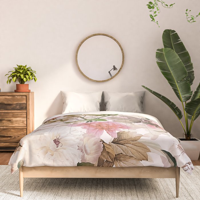 Vintage And Shabby Chic- Pink  Summer Peonies Antique Botanical Flower Garden Comforter Gallery Image 3