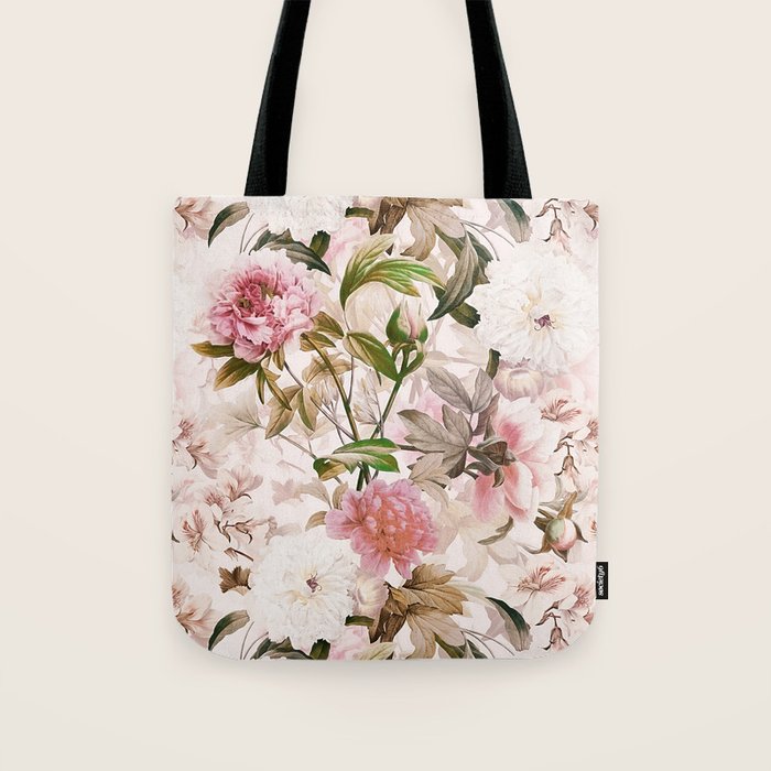 Vintage And Shabby Chic- Pink  Summer Peonies Antique Botanical Flower Garden Tote Bag Gallery Image 1