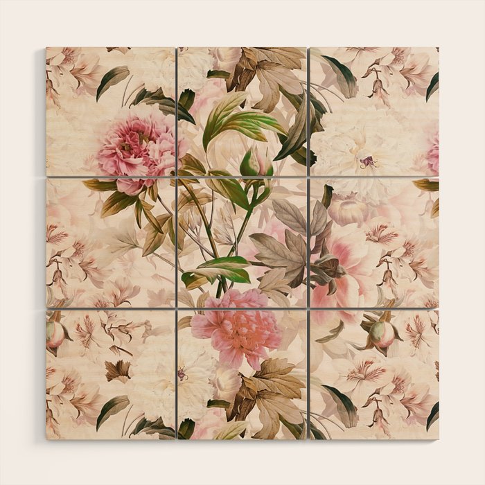 Vintage And Shabby Chic- Pink  Summer Peonies Antique Botanical Flower Garden Wood Wall Art Gallery Image 1