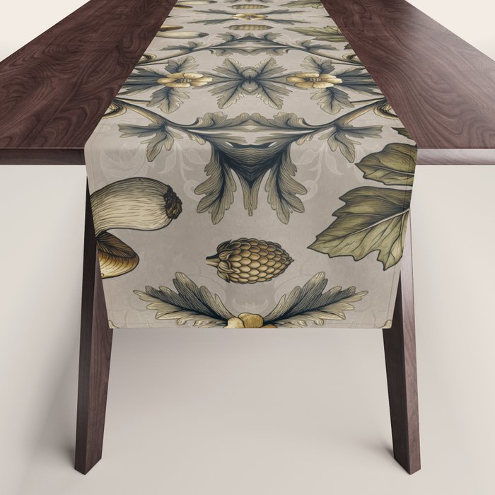 William Morris Style Forest Tales Cabincore Pattern Beige Table Runner Gallery Image 1