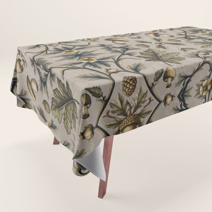 William Morris Style Forest Tales Cabincore Pattern Beige Tablecloth Gallery Image 1
