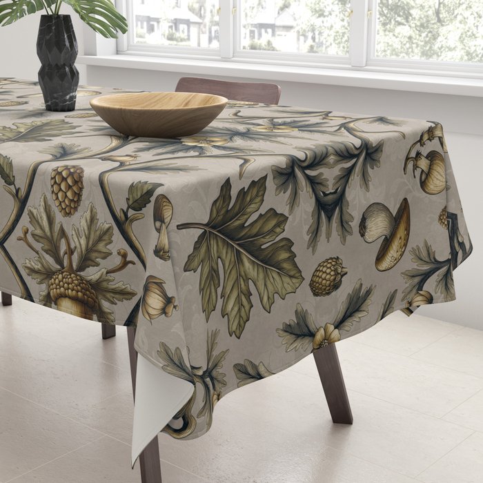 William Morris Style Forest Tales Cabincore Pattern Beige Tablecloth Gallery Image 3