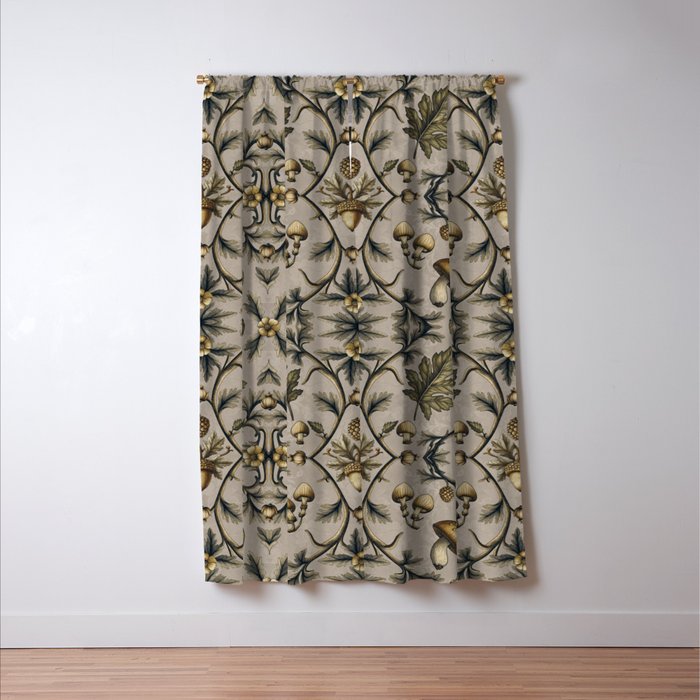 William Morris Style Forest Tales Cabincore Pattern Beige Window Curtain Gallery Image 3