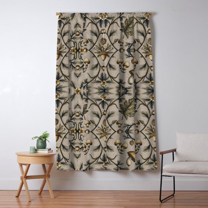 William Morris Style Forest Tales Cabincore Pattern Beige Window Curtain Gallery Image 1