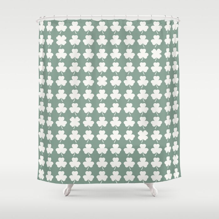 Clovers XXXIII Sage Green Botanical Pattern Shower Curtain Gallery Image 1
