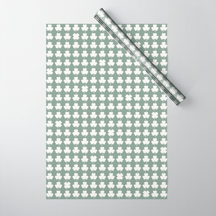 Clovers XXXIII Sage Green Botanical Pattern Wrapping Paper Gallery Image 1