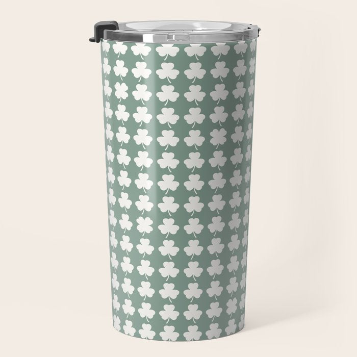 Clovers XXXIII Sage Green Botanical Pattern Travel Mug Gallery Image 3